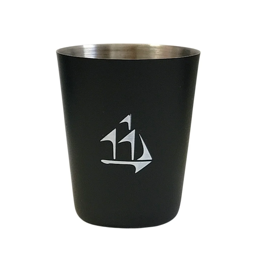 Cutty Sark Whisky Mini Shot Glass Set‎ 4pc Travel Pouch Black Metal Collectible